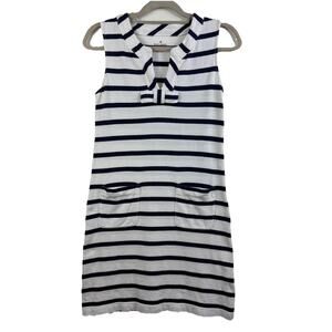 Kate Spade Coastal Beach Tropez White Navy Striped Shift Dress Small Bow Pockets